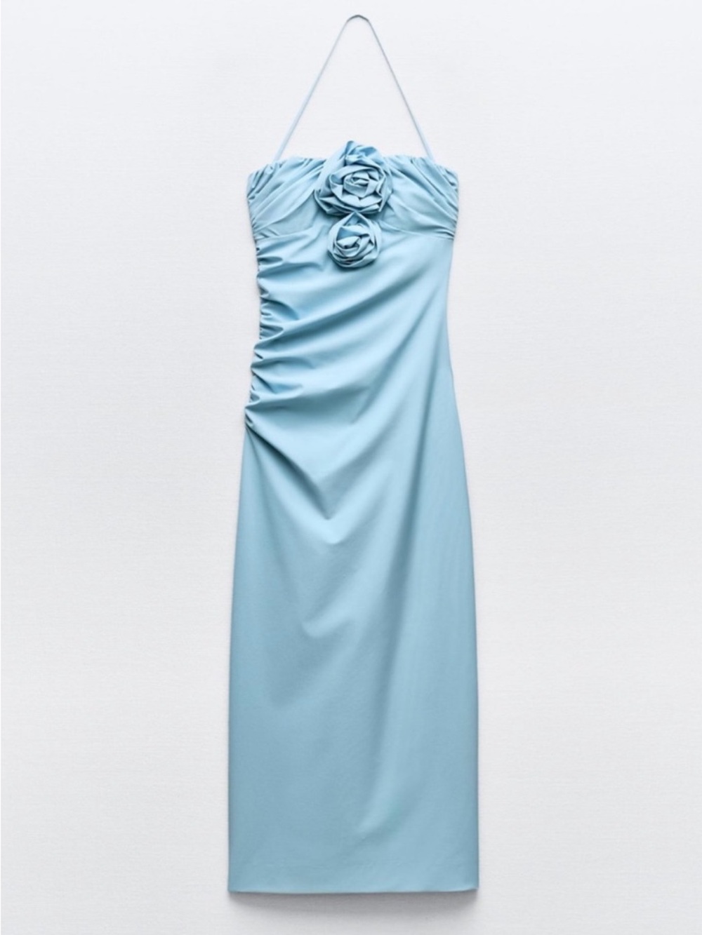 ZARA Strapless Light Blue Rose Appliqué Dress